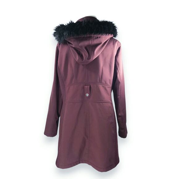 Guess Faux Fur Hood Softshell Parka Jacket Pockets Burgundy Wine XXL Gorpcore - Picture 5 of 15